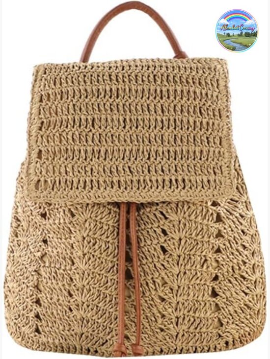 Handwoven Straw Backpack Drawstring Shoulder Bag Bohemian Beach Bag main image 6